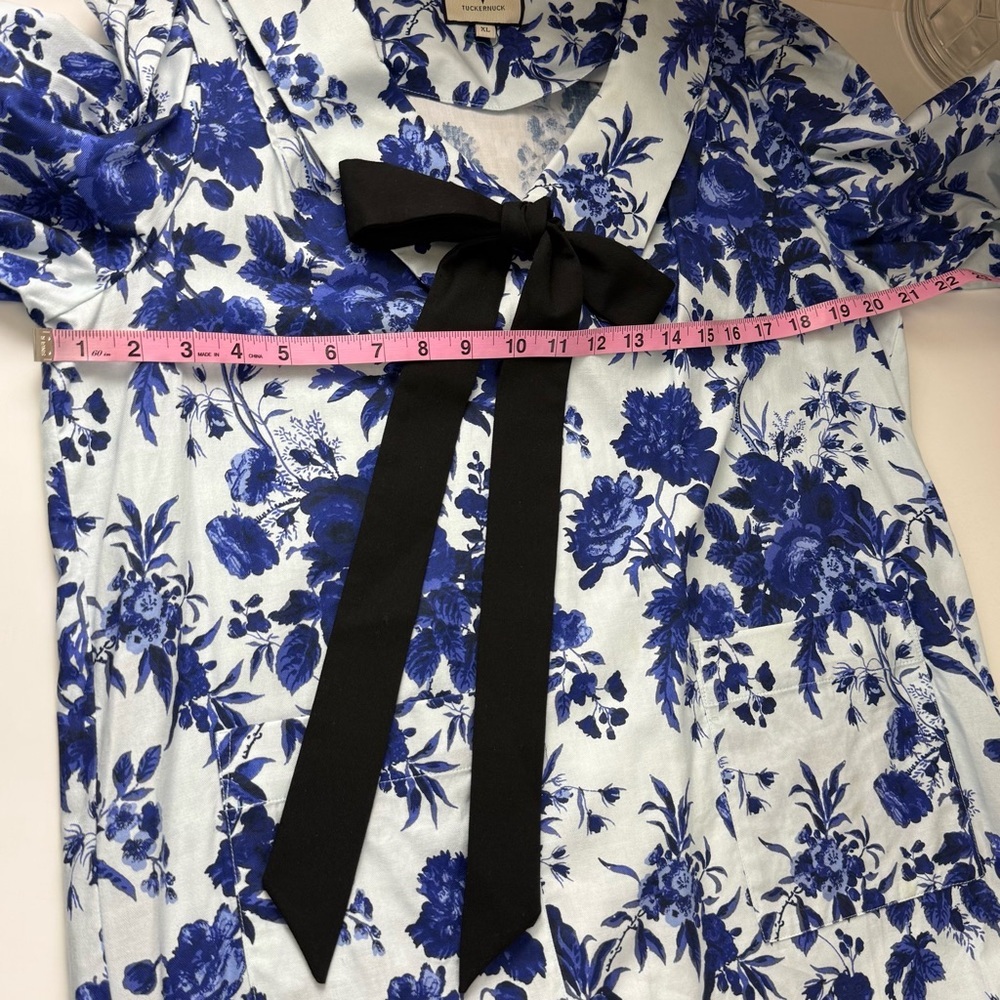 Tuckernuck Bella Dress Sapphire Bloom Womens XL Blue White Floral Neck Tie - Picture 11 of 16